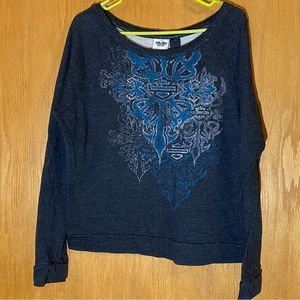 Harley-Davidson Black Sweatshirt with Blue Graphic Design